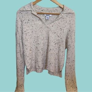 Speckled Collared White Knit Sweater